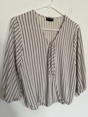 Black & White Striped Tie Front Blouse
